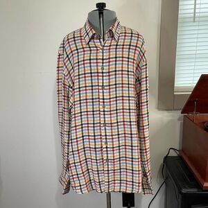 Haupt plaid linen or linen blend fashion fit  button down shirt size large 16.5